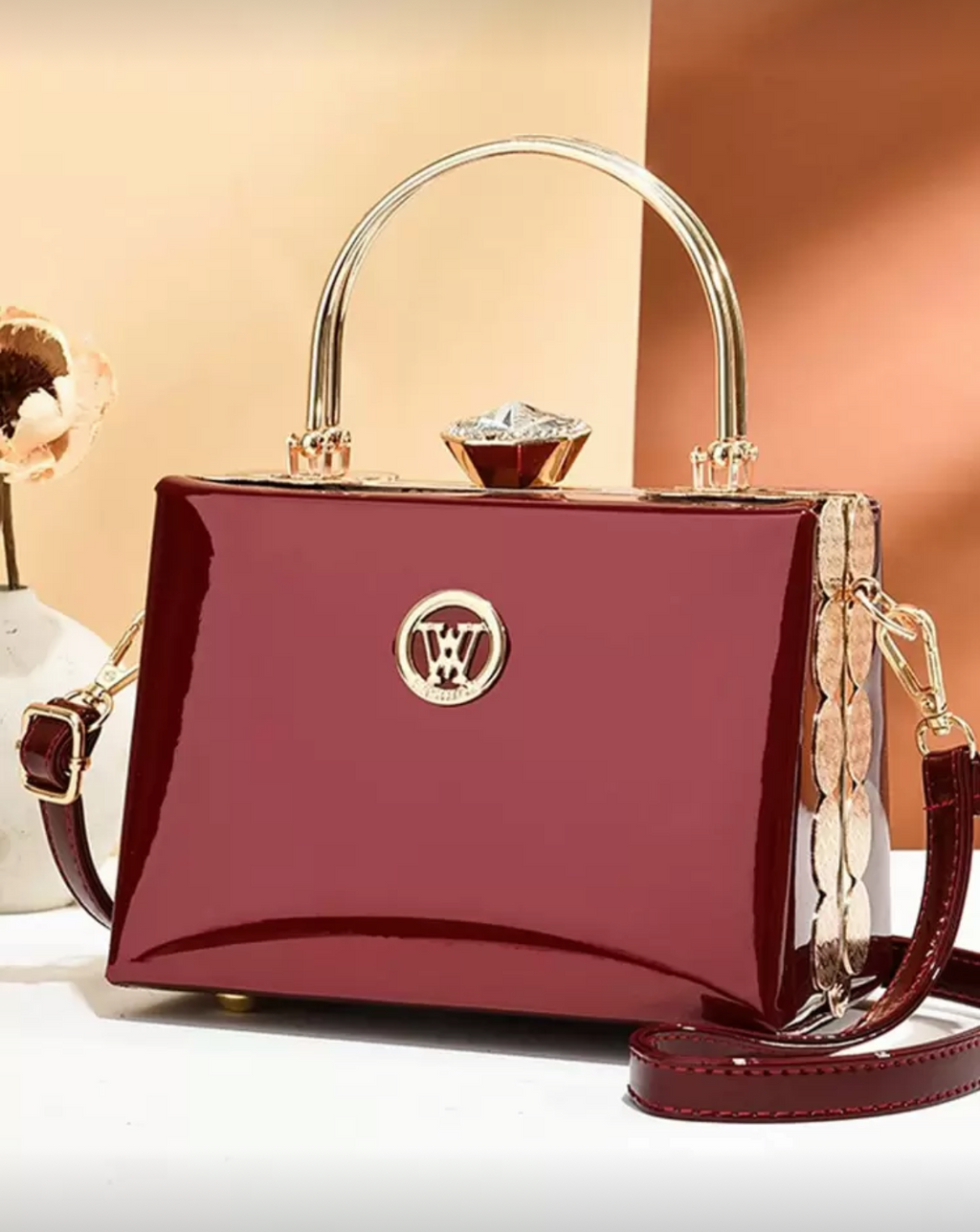 Burgundy Sculpted Top Handle Bag
